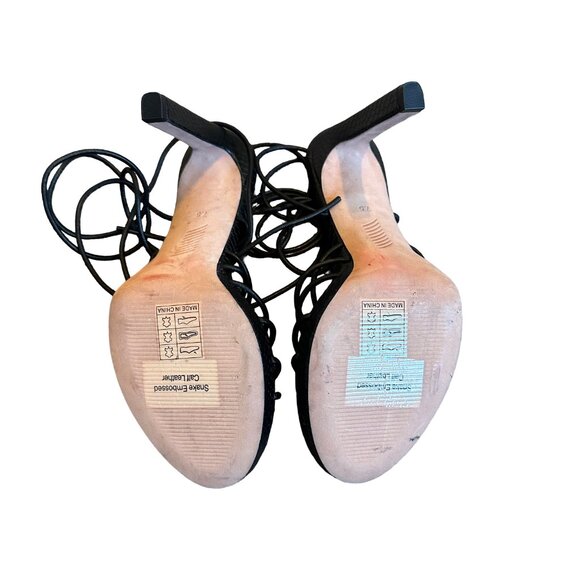 Paige Viola Black Snake Embossed Leather Heels Strappy Ankle Tie Size 7.5 Womens - Picture 11 of 12